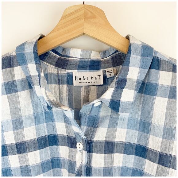 Habitat Cotton Pucker Weave Plaid Button Up Blouse Women's Size M - Picture 3 of 5